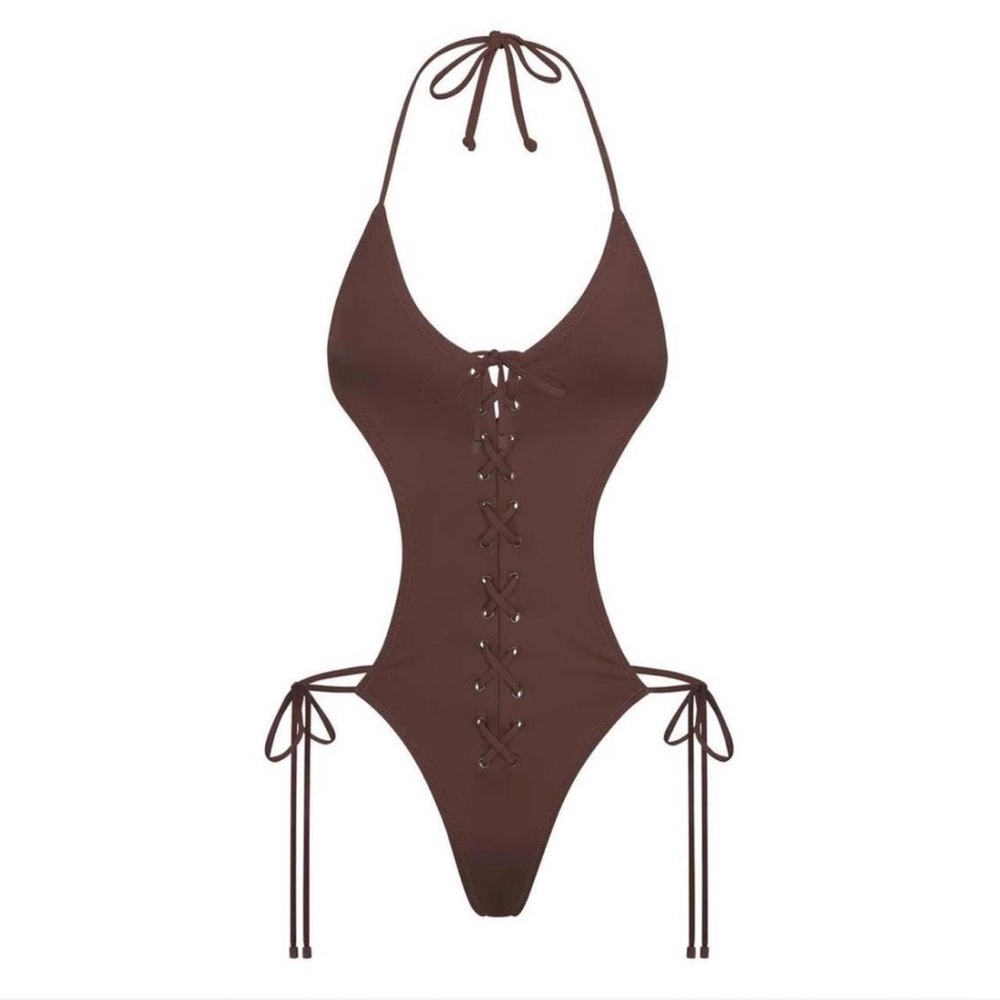 SKINS Swim Lace Up Monokini One Piece in Cocoa